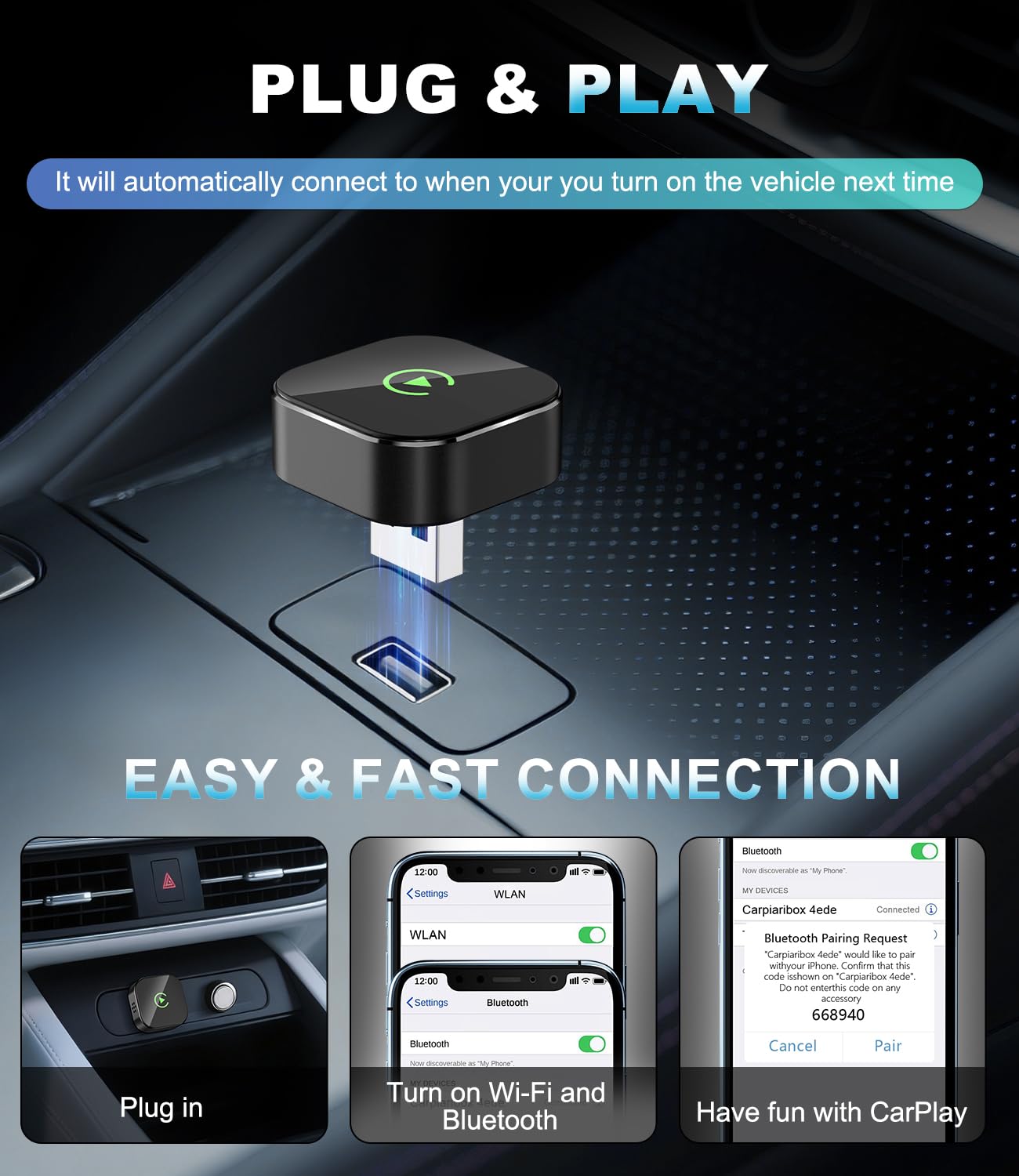 AULEXIS™ Mini Wireless CarPlay/Android Auto Adapter